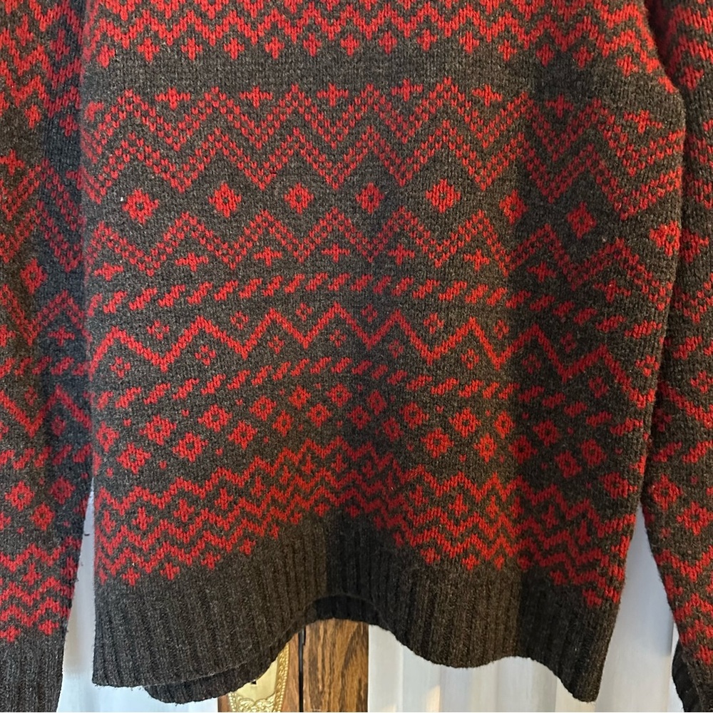 J. Crew Gray Red Fair Isle Lambswool 1/4 Zip Pullover Sweater - Picture 7 of 14